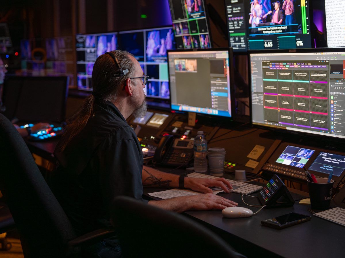 The current audio/video production booth at Bay Life, running gear that's nearly 25 years old